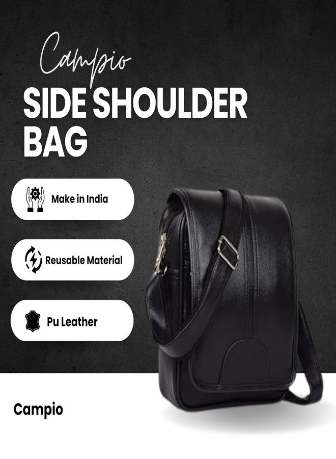 CAMPIO PU Synthetic Leather Stylish Sling Bag Cross Body Travel Bag Business Office Messenger Bag Fathers day gift idea, Gift for men & Women, Valentine day gift for men (Black) - Image 3